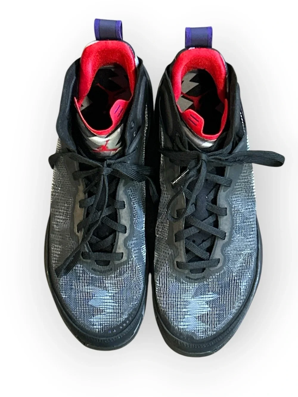 Jordan Men's Black Gray Athletic Shoes with Red and Purple Accents